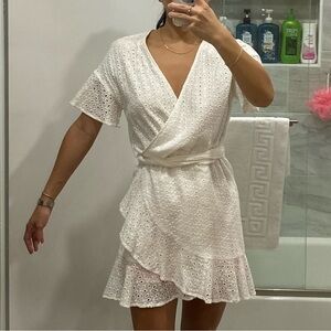White eyelet ruffle sleeve dress